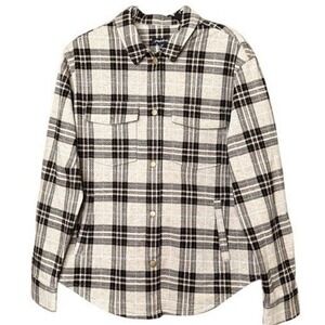 Snap Button Brown Plaid Long Sleeve Flannel Shacket Men's Med Fall Flag & Anthem